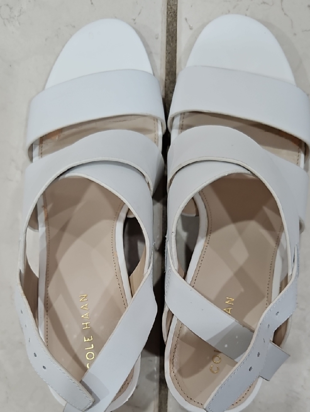 Cole Haan White Leather Slide Sandals with Cross Straps